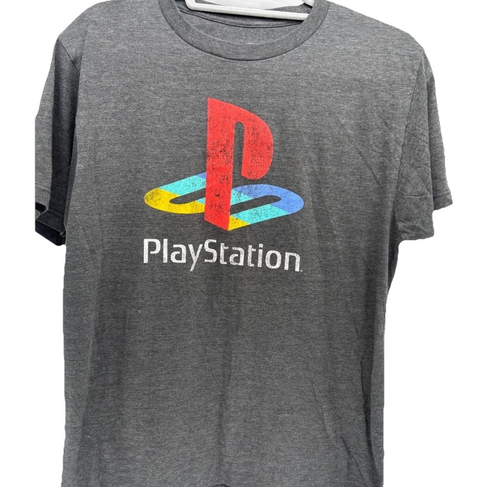 PlayStation Men's M Gray T-Shirt Short Sleeve Graphic Logo Crew Neck Iconic